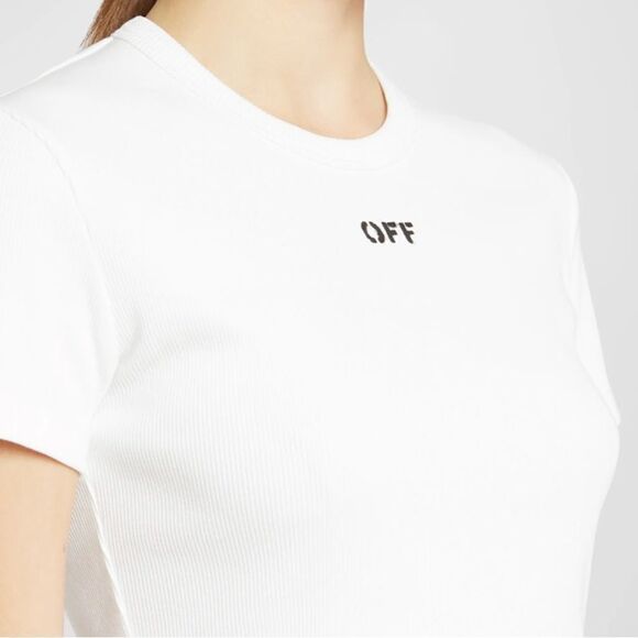 Off-White Logo Stamp Rib-Knit Basic Tee 44/8 Large NWT $335 - Picture 5 of 10